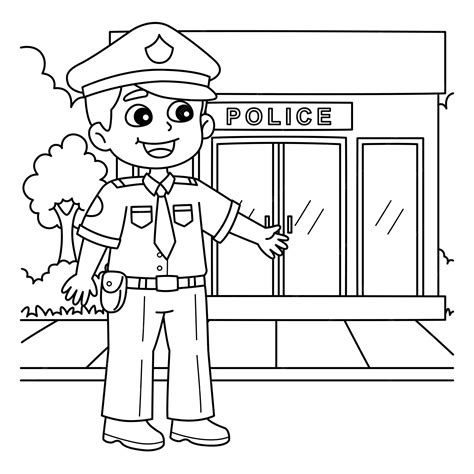 Policeman coloring page for kids | Premium Vector