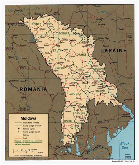 Large scale political and administrative map of Moldova with roads, railroads and major cities ...