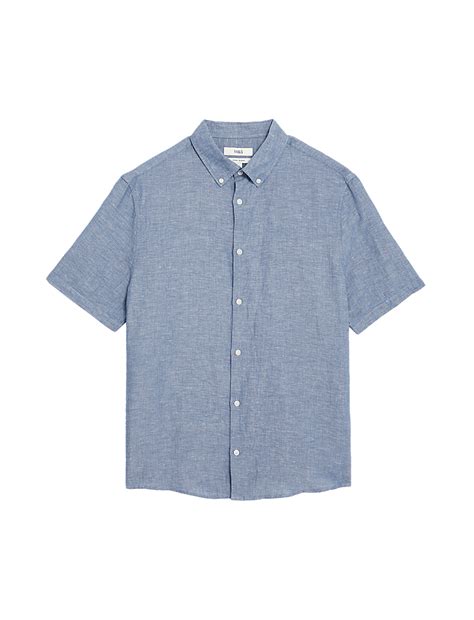 Buy Linen Cotton Short Sleeve Shirt at Marks & Spencer