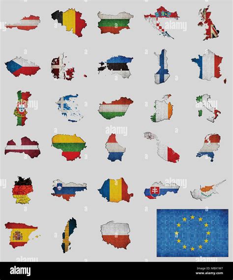 Collection of maps and flags of the European union countries - Illustration, Mosaic map with ...