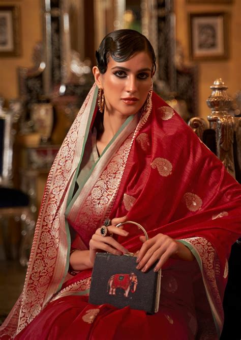 Pure Handloom Tussar Silk Red Bridal Saree Online Shopping India USA ...