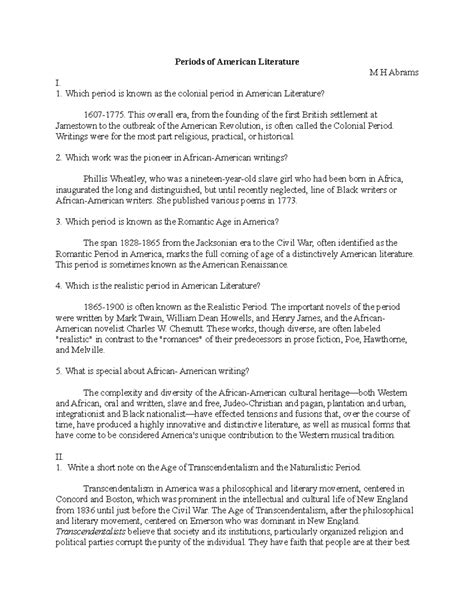 Periods of american literature by m h abrams textual questions ...
