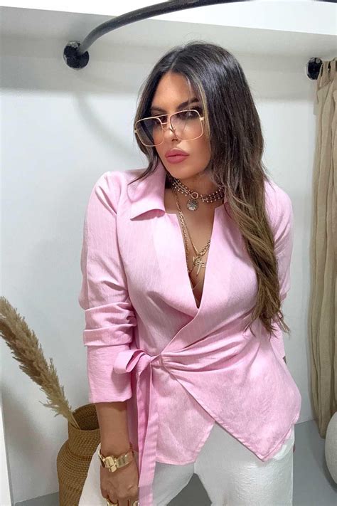 Pink Striped Double-Breasted Shirt with Lace-Up Detail - Sohotique By P ...