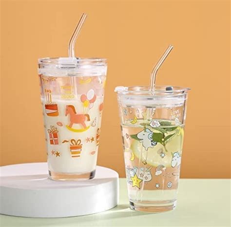 Buy KiKiluxxa Glass Sipper Mug With Straw For Kids Milk Breakfast Juice ...
