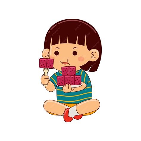 Premium Vector | Girl kids eating dragon fruit vector illustration