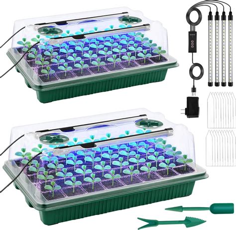 2 Packs Starter Tray with Grow Light, 80 Cells Seed Starter Kits with ...