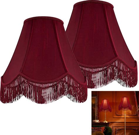 GO&SO Set of 2 Burgundy Silk Scalloped Lamp Shade, Petal Edge Braid ...