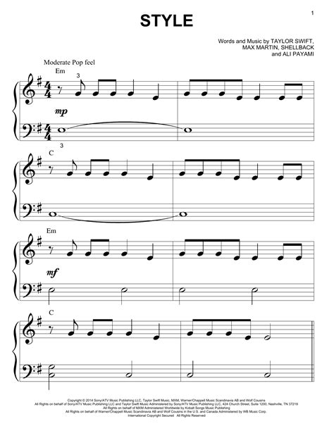 Style sheet music by Taylor Swift (Piano (Big Notes) – 157278)
