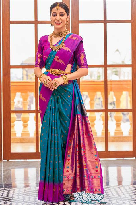 Buy Ocean Blue Silk Saree online-Karagiri