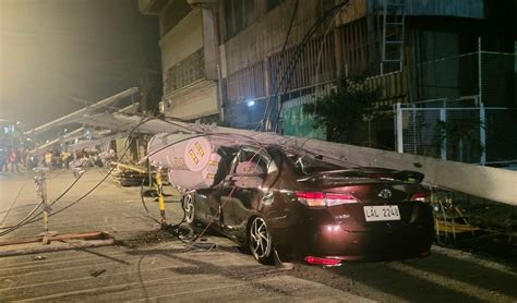 Electric post crashes on car in Davao City amid strong quake