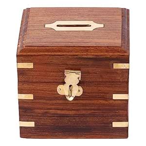 Giftoshopee Sheesham Wood Box Shape Money Bank, Modern, Brown : Amazon ...