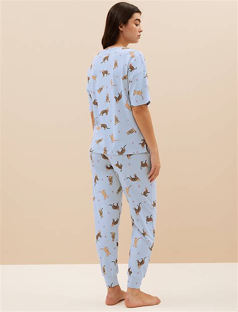 Buy Cotton Rich Cat Print Pyjama Set at Marks & Spencer