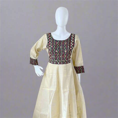 Women's Stylish Kerala Traditional Tissue Anarkali Kurti with Mirror w ...
