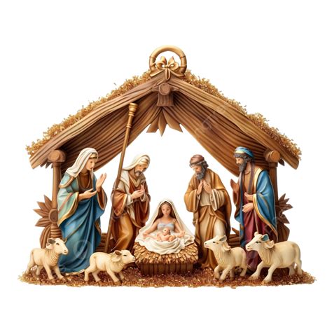 Christmas Nativity Scene With Figures Including Jesus, Mary, Joseph And ...
