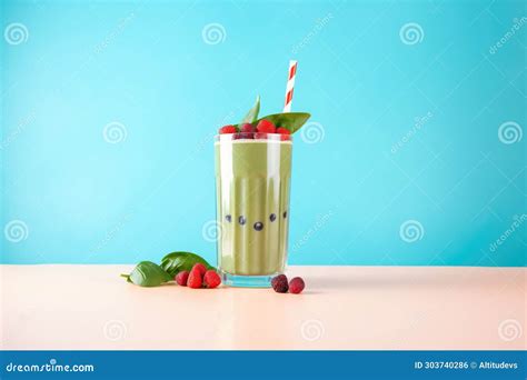 Tilted Angle: Spinach Berry Smoothie in a Tall Glass, Against a ...