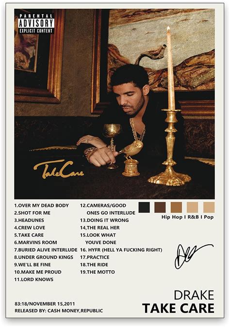 Amazon.com: FestiKit Drake Poster Take Care Album Cover Canvas Wall Art ...