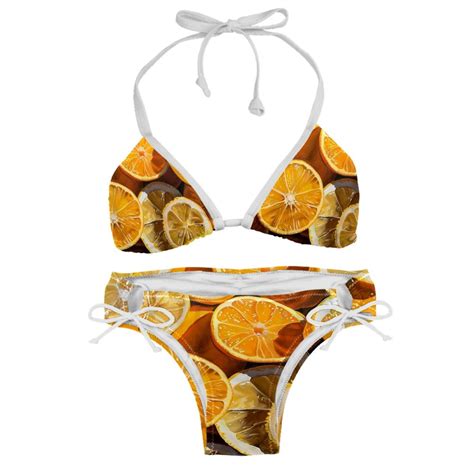 Sexy Women's String Bikini Set Fresh Slices of Orange and Lemon Print ...