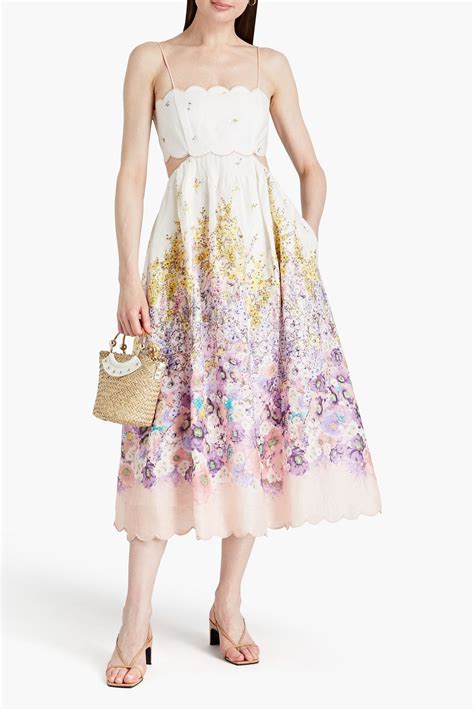 ZIMMERMANN Cutout floral-print linen midi dress | THE OUTNET