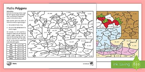 Maths Missing Angles in Polygons Colour by Number