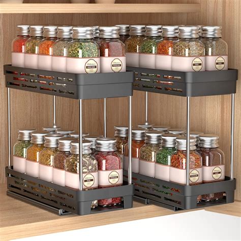 Amazon.com: Spice Rack Organizer for Cabinet, 2 Pack Pull Out Spice ...