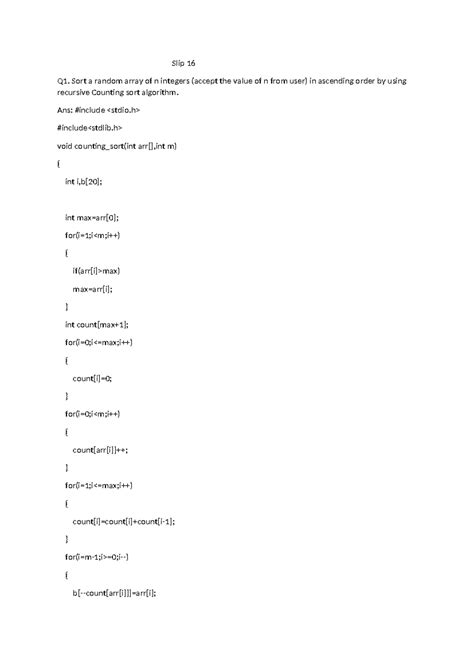 Solved by me - Slip 16 Q1. Sort a random array of n integers (accept ...