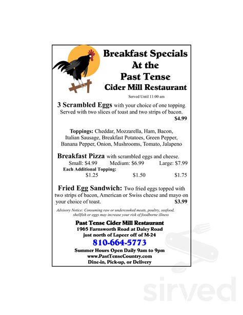 Past Tense menu in Lapeer, Michigan, USA