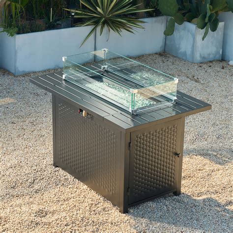 Deko Living Rectangular Outdoor Propane Gas Fire Pit Table 50,000 BTU ...