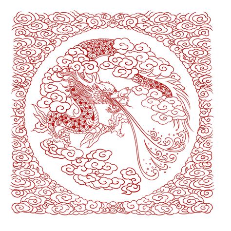 Traditional Pattern Line Drawing Of Yunlong Spitting Water, Chinese ...