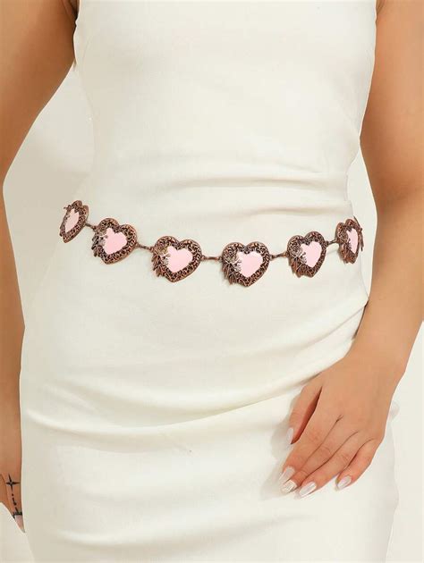 1pc Red Heart Print Vintage Silver & Gold Alloy Waist Chain, Suitable ...