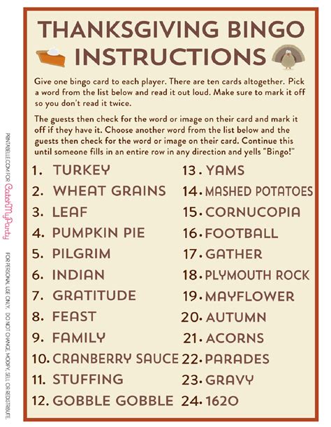 Bingo Thanksgiving Printables
