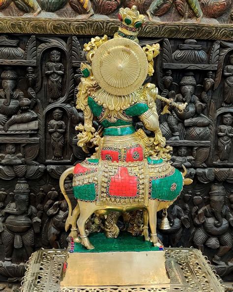 Exquisite Brass Krishna with Cow Idol - 26.5" – Budhshiv.com