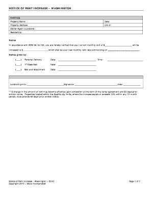 Notice of Rent Increase - Washington - Blank Fillable Template | Fill ...