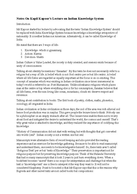 Kapil Kapoor's Lecture Notes: Understanding Indian Knowledge System ...