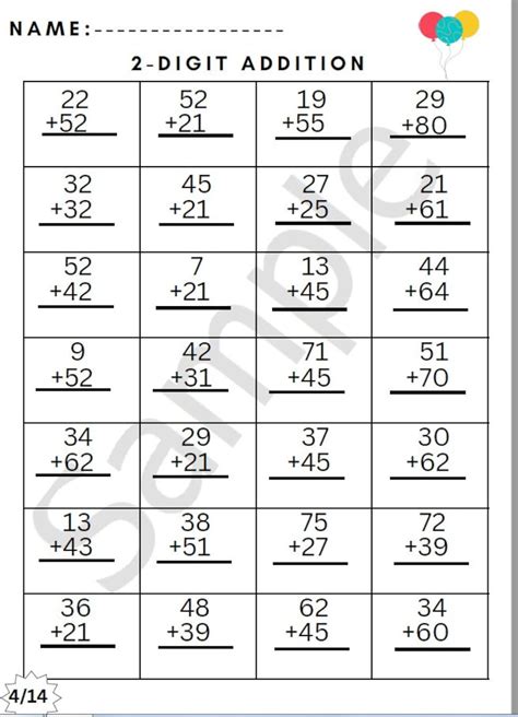 Buy 14 Printable Two Digit Addition and Subtraction Worksheets. Double ...
