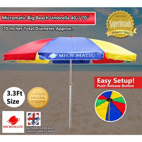 Micromatic Beach Umbrella 70 x 72 inches diameter Authentic original ...