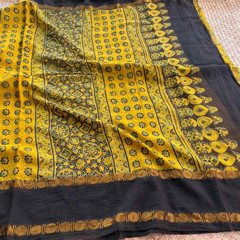 Ajrak Hand Block Print On Madurai Cotton saree – villvam