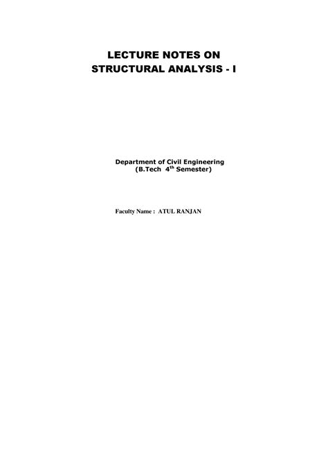 Structural Analysis 1 - LECTURE NOTES ON STRUCTURAL ANALYSIS - I ...