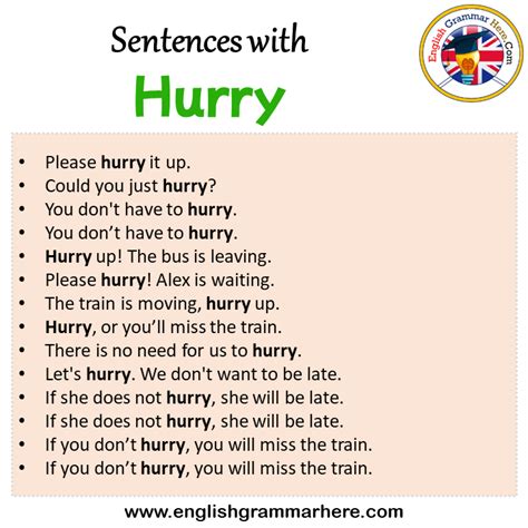 Sentences with Hurry, Hurry in a Sentence in English, Sentences For ...