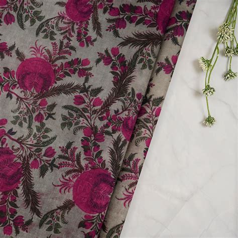 Buy (Pre-Cut 3.30 Mtr)Peyote-Pink Floral Pattern Digital Printed Fine ...