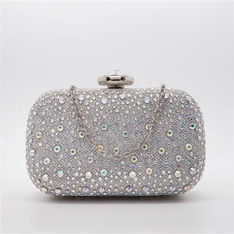 New Ladies Silver Diamante Clutch Bag Party Bridal Evening Handbag ...
