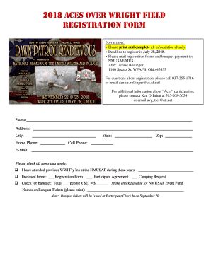 Fillable Online 2018 ACES OVER WRIGHT FIELD REGISTRATION FORm Fax Email ...