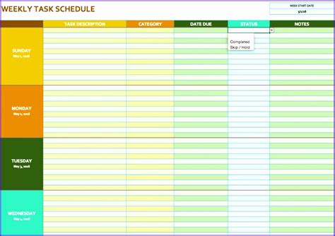 Image result for Weekly Schedule Excel Example