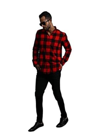 Buy THE BEAR HOUSE Men's Cotton Slim Flannel Button-Down Casual Shirt ...