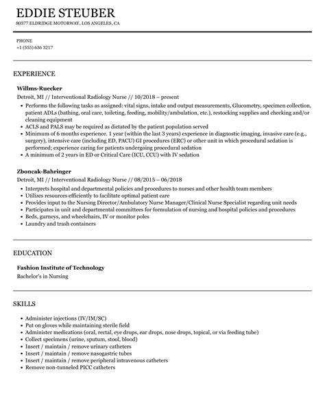 Interventional Radiology Nurse Resume Samples | Velvet Jobs