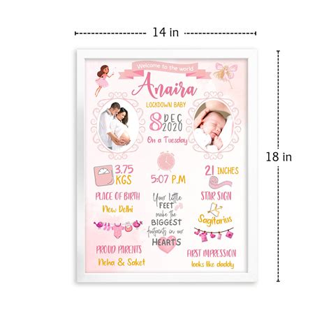 Birth Stats Frame | Baby Girl Pink – Ezyprints Studio