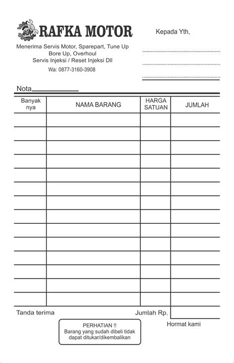 Contoh Nota Bengkel Dalchaebi