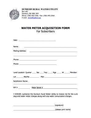 Fillable Online dundurnruralwater WATER METER ACQUISITION FORM For ...