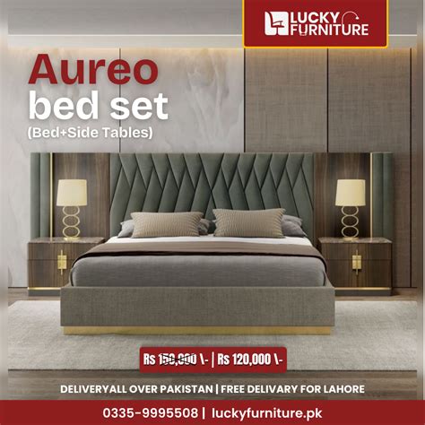 Aureo Bed + Side Tables – Lucky Furniture