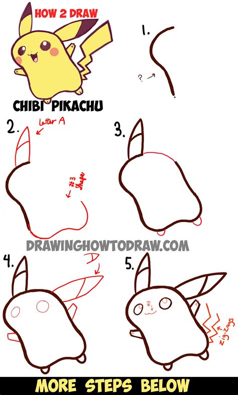 Learn How to Draw Cute Baby Chibi Pikachu from Pokemon - Easy Steps Drawing Lesson | How to draw ...