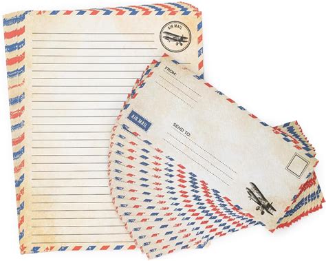 60 Pack Airmail Paper and Envelopes Set - Blue Writing Paper for ...